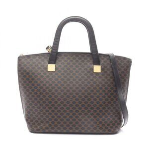 Celine Tote Macadam Black Brown Canvas Leather 2-Way